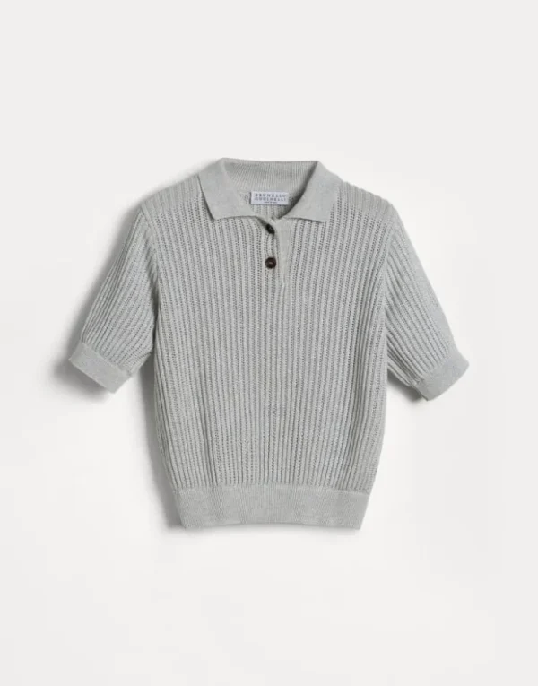 Brunello Cucinelli Poloshirt aus Sparkling-Baumwolle in durchbrochenem Rippenstrick | Kinder Strickwaren