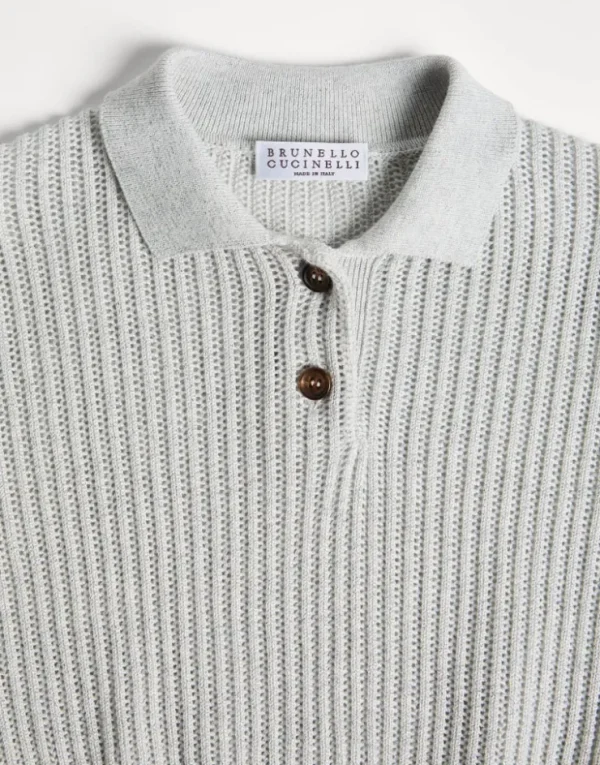 Brunello Cucinelli Poloshirt aus Sparkling-Baumwolle in durchbrochenem Rippenstrick | Kinder Strickwaren