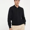 Brunello Cucinelli Poloshirt aus Strukturstrick in Baumwolle mit langem Arm | Herren Strickwaren