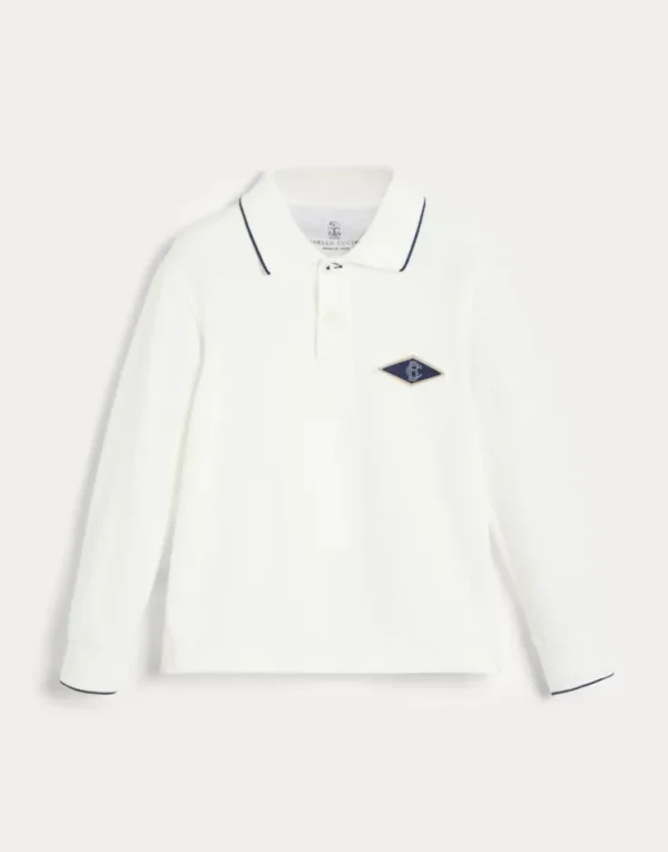 Brunello Cucinelli Poloshirt mit langen Ärmeln aus Baumwollpikee mit Patch | Kinder T-shirts & Hemden