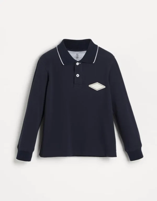 Brunello Cucinelli Poloshirt mit langen Ärmeln aus Baumwollpikee mit Patch | Kinder T-shirts & Hemden