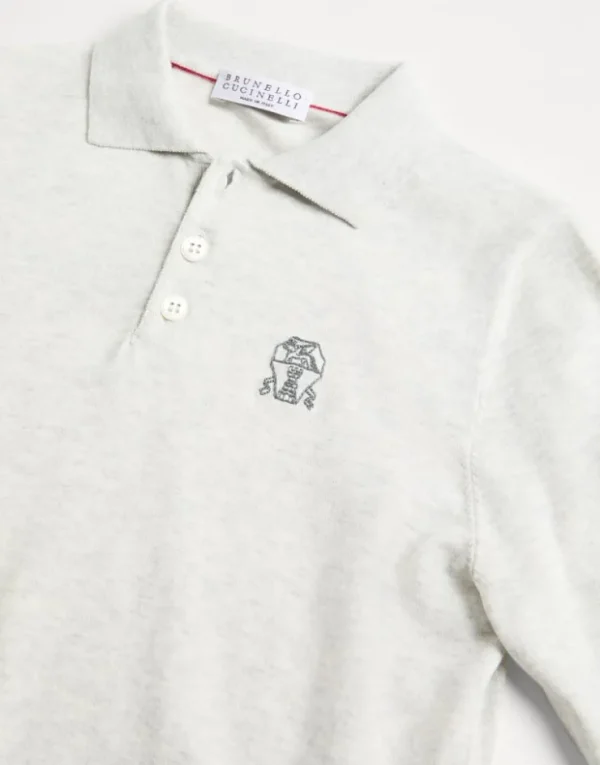 Brunello Cucinelli Poloshirt mit langen Ärmeln aus Baumwollstrick mit Logo | Kinder Strickwaren