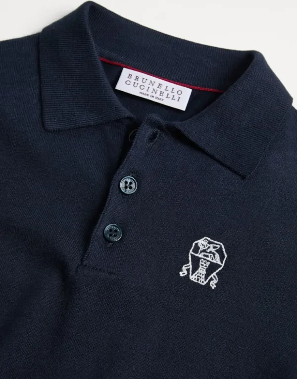 Brunello Cucinelli Poloshirt mit langen Ärmeln aus Baumwollstrick mit Logo | Kinder Strickwaren