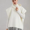 Brunello Cucinelli Poncho aus doppeltem Strick in Wolle und Kaschmir mit Kapuze und Fransen | Damen Strickwaren