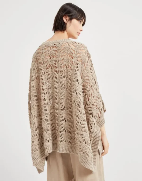 Brunello Cucinelli Poncho aus Foliage Lace-Strick in Leinen und Diamantseide | Damen Strickwaren