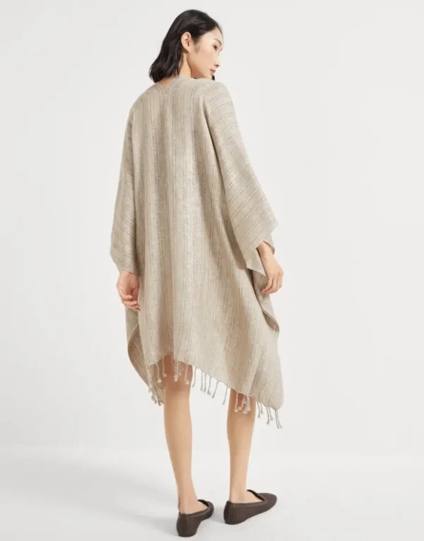 Brunello Cucinelli Poncho aus gestreiftem Sparkling-Leinen | Damen T-shirts & Tops