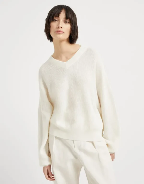 Brunello Cucinelli Pullover aus Alpaka und Baumwolle in Patentstrick mit Monili | Damen Strickwaren