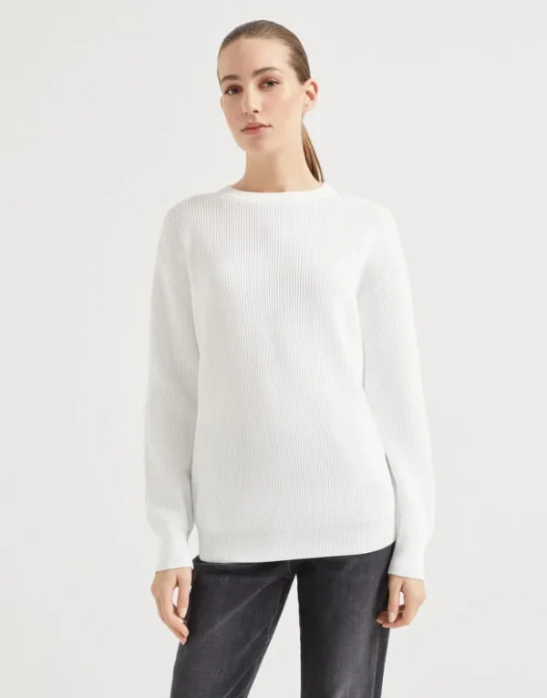 Brunello Cucinelli Pullover aus Baumwolle in Patentstrick mit Monili | Damen Strickwaren