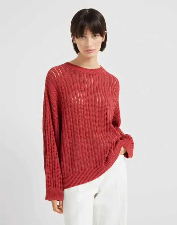 Brunello Cucinelli Pullover aus Baumwolle in durchbrochenem Rippenstrick mit Monili | Damen Strickwaren