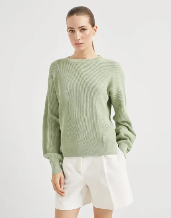 Brunello Cucinelli Pullover aus Baumwolle in Patentstrick mit Monili | Damen Strickwaren