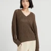 Brunello Cucinelli Pullover aus Baumwolle in durchbrochenem Rippenstrick mit Monili | Damen Strickwaren