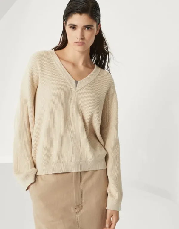 Brunello Cucinelli Pullover aus Baumwolle in Patentstrick mit Shiny Detail | Damen Strickwaren