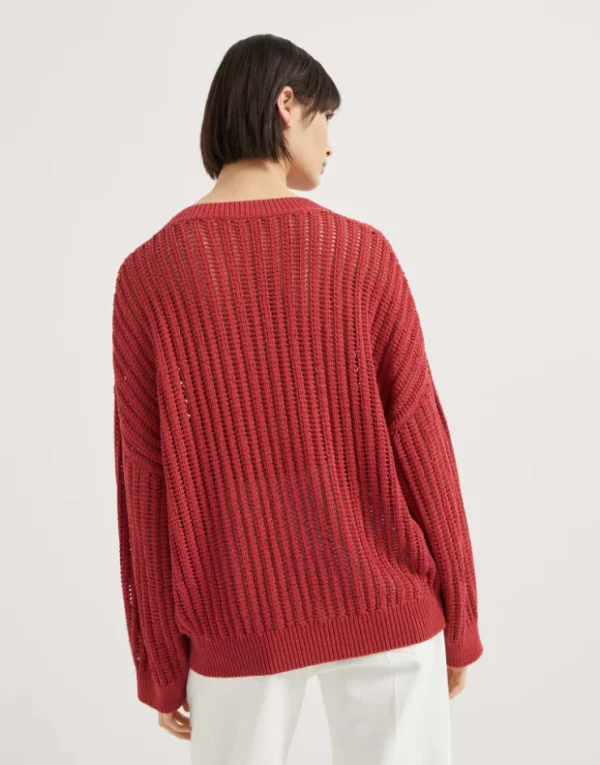 Brunello Cucinelli Pullover aus Baumwolle in durchbrochenem Rippenstrick mit Monili | Damen Strickwaren