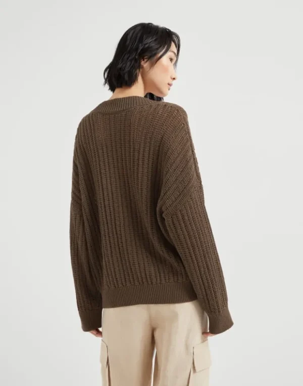 Brunello Cucinelli Pullover aus Baumwolle in durchbrochenem Rippenstrick mit Monili | Damen Strickwaren