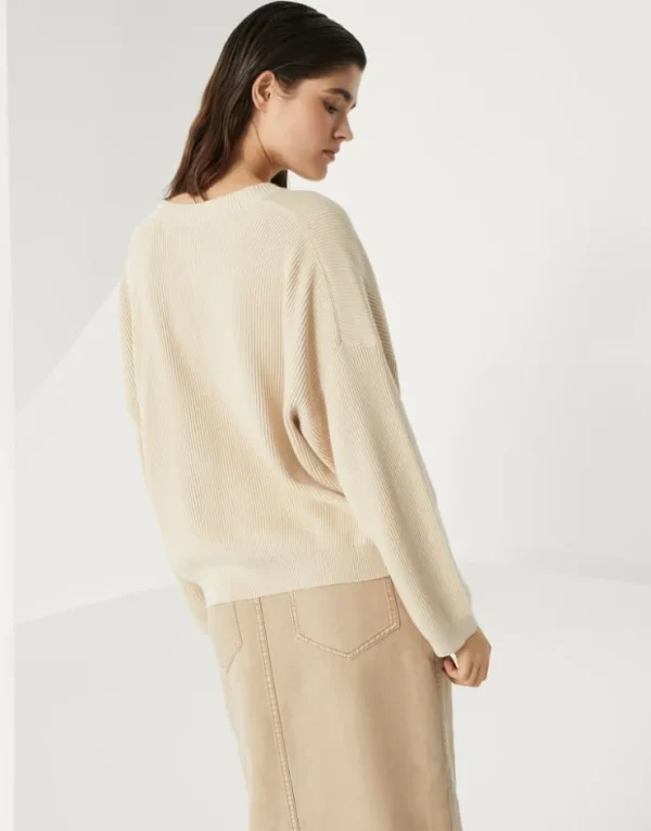 Brunello Cucinelli Pullover aus Baumwolle in Patentstrick mit Shiny Detail | Damen Strickwaren