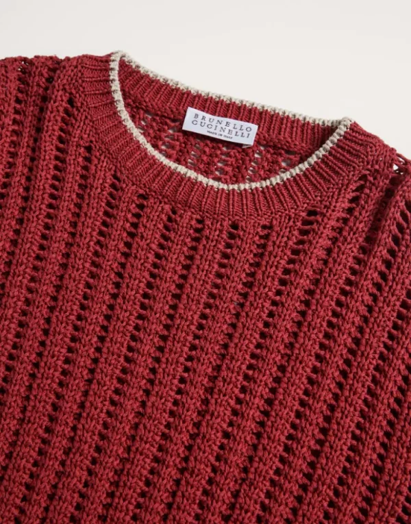 Brunello Cucinelli Pullover aus Baumwolle in durchbrochenem Rippenstrick | Kinder Strickwaren