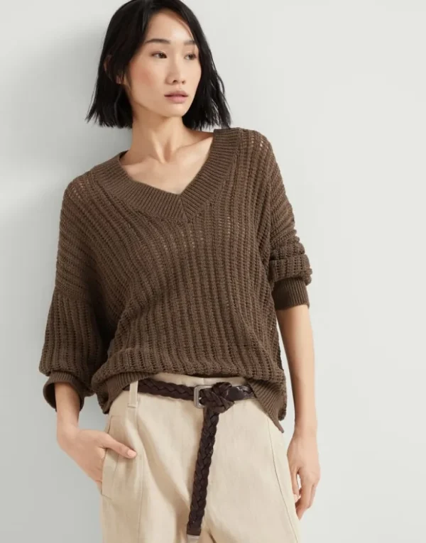 Brunello Cucinelli Pullover aus Baumwolle in durchbrochenem Rippenstrick mit Monili | Damen Strickwaren