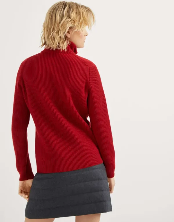 Brunello Cucinelli Pullover aus Kaschmir in Patentstrick mit Reißverschluss und Shiny Detail | Damen Strickwaren