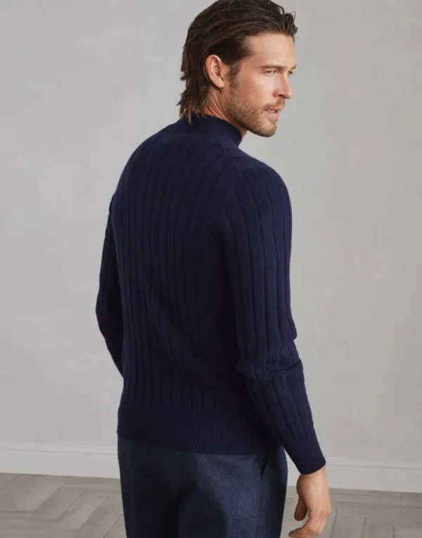 Brunello Cucinelli Pullover aus Kaschmir in flachem Rippenstrick mit Kraterkragen | Herren Strickwaren