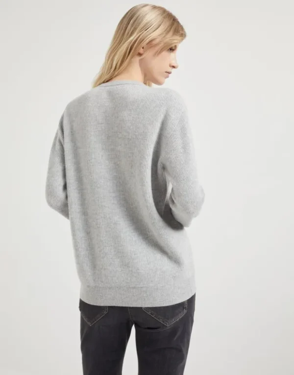 Brunello Cucinelli Pullover aus Kaschmir in Patentstrick mit Monili | Damen Strickwaren