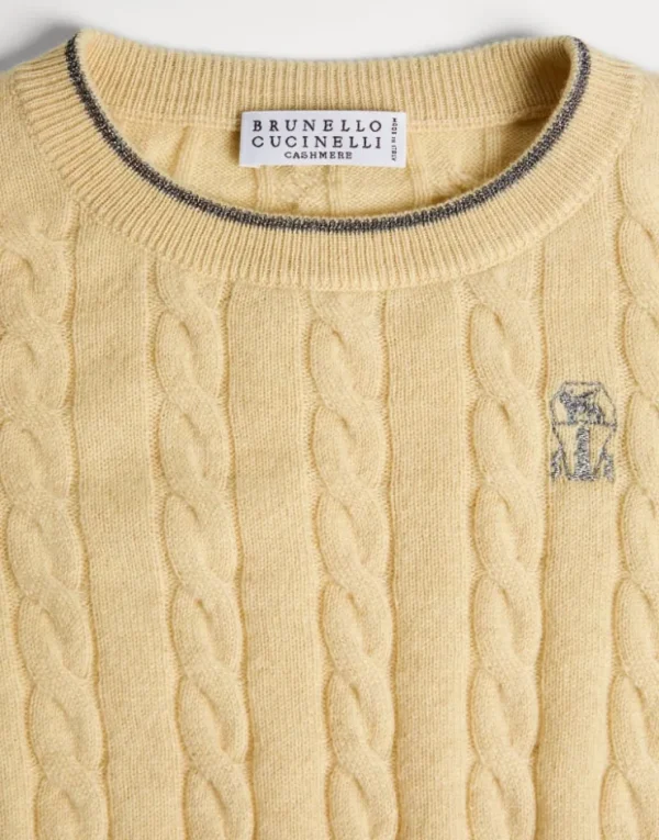 Brunello Cucinelli Pullover aus Kaschmir in Zopfstrick mit gesticktem Logo | Kinder Strickwaren