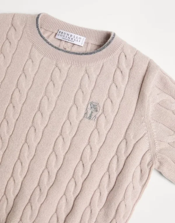 Brunello Cucinelli Pullover aus Kaschmir in Zopfstrick mit gesticktem Logo | Kinder Strickwaren