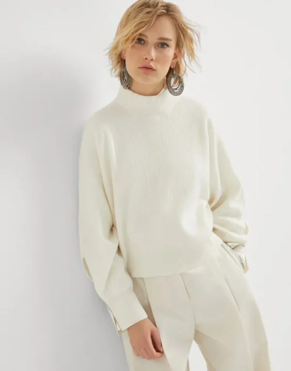 Brunello Cucinelli Pullover aus Kaschmir in Patentstrick mit Shiny Cuff Details | Damen Strickwaren