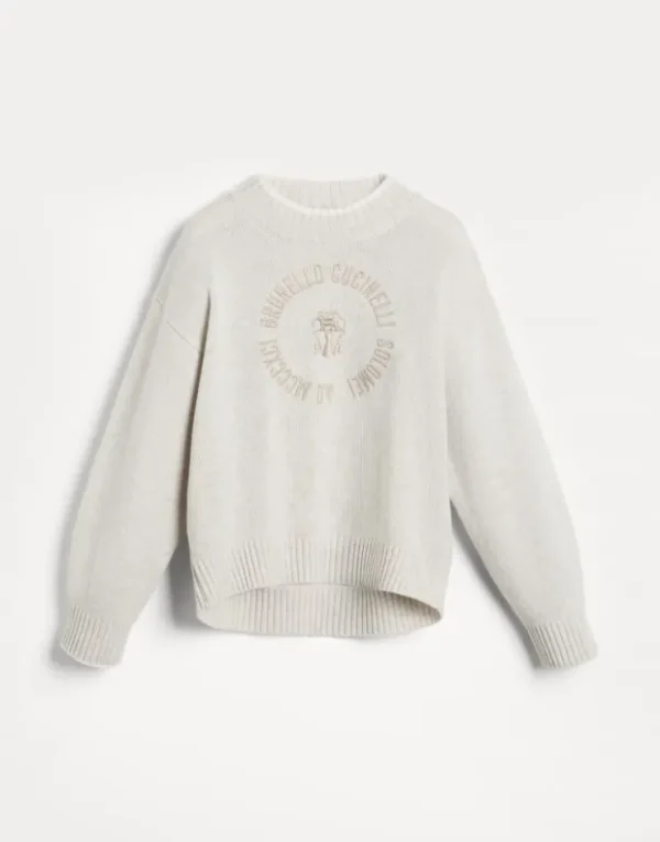 Brunello Cucinelli Pullover aus Kaschmir mit Kraterkragen und Stickerei | Kinder Strickwaren