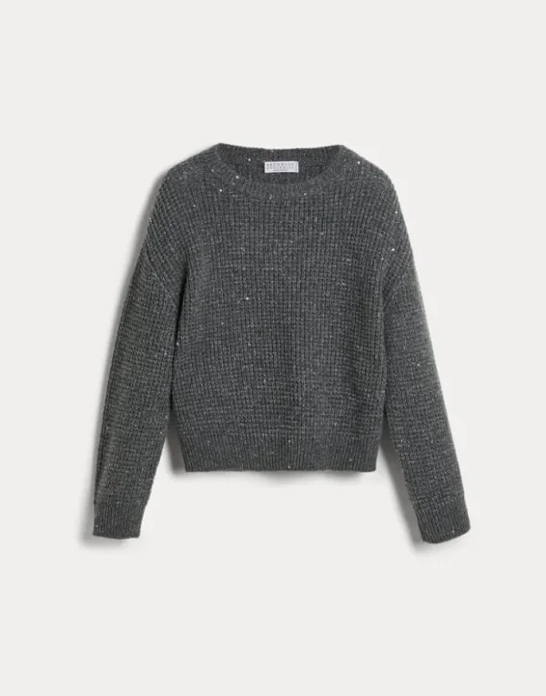 Brunello Cucinelli Pullover aus Kaschmir und Sparkling & Dazzling-Wolle im Waffelmuster | Kinder Strickwaren