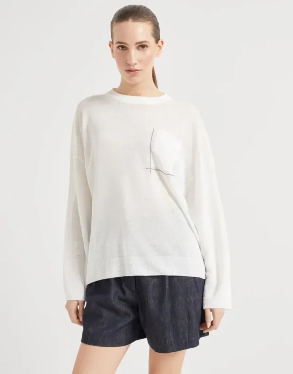 Brunello Cucinelli Pullover aus Leinen mit Shiny Pocket Detail | Damen Strickwaren