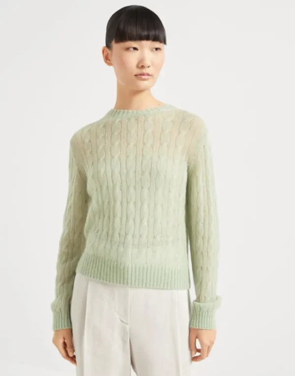 Brunello Cucinelli Pullover aus Mohair und Wolle in Zopfstrick | Damen Strickwaren