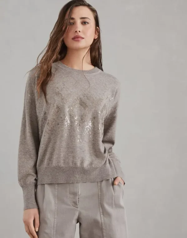 Brunello Cucinelli Pullover aus Schurwolle, Kaschmir und Seide mit Dazzling Mosaic Embroidery | Damen Strickwaren