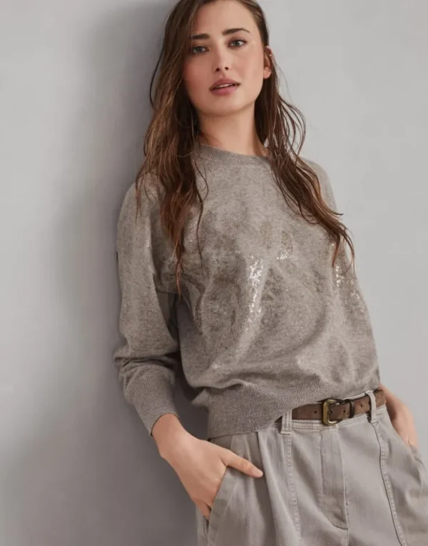 Brunello Cucinelli Pullover aus Schurwolle, Kaschmir und Seide mit Dazzling Mosaic Embroidery | Damen Strickwaren