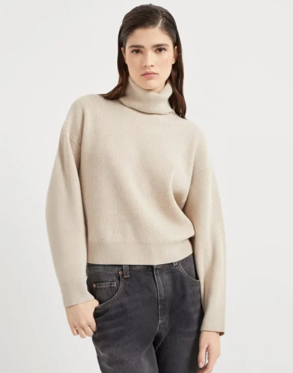 Brunello Cucinelli Pullover mit Rollkragen in Patentstrick aus Schurwolle, Kaschmir und Seide | Damen Strickwaren