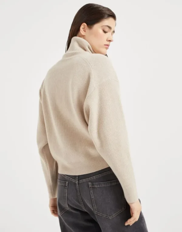 Brunello Cucinelli Pullover mit Rollkragen in Patentstrick aus Schurwolle, Kaschmir und Seide | Damen Strickwaren