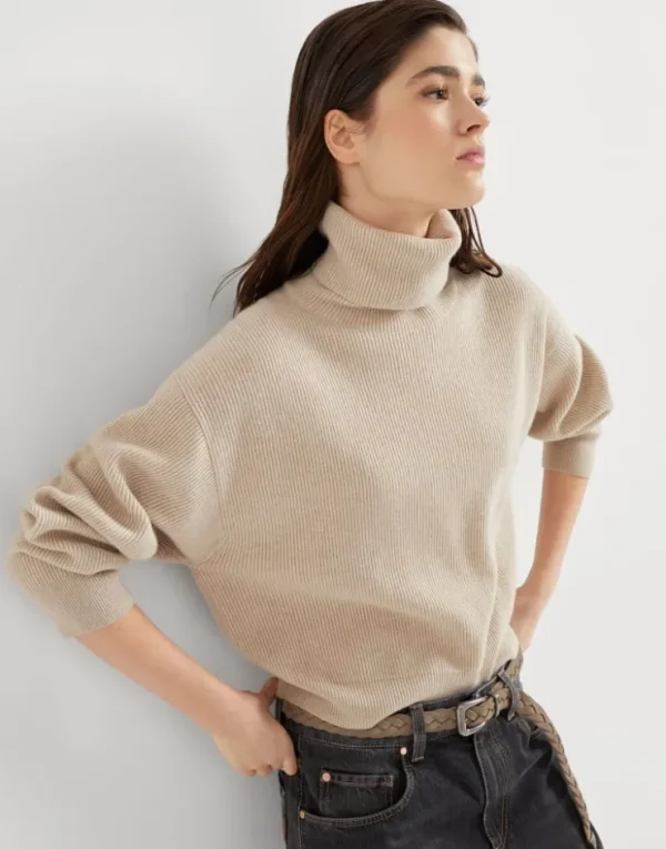 Brunello Cucinelli Pullover mit Rollkragen in Patentstrick aus Schurwolle, Kaschmir und Seide | Damen Strickwaren