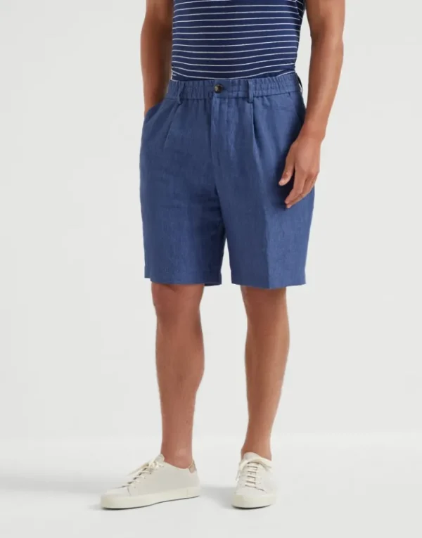 Brunello Cucinelli Pull-up-Bermuda aus leichtem Délavé-Leinen | Herren Hosen