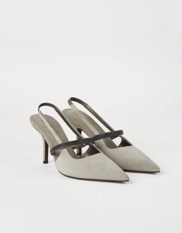 Brunello Cucinelli Pumps aus Veloursleder mit Precious Strap | Damen Schuhe Mit Absätzen