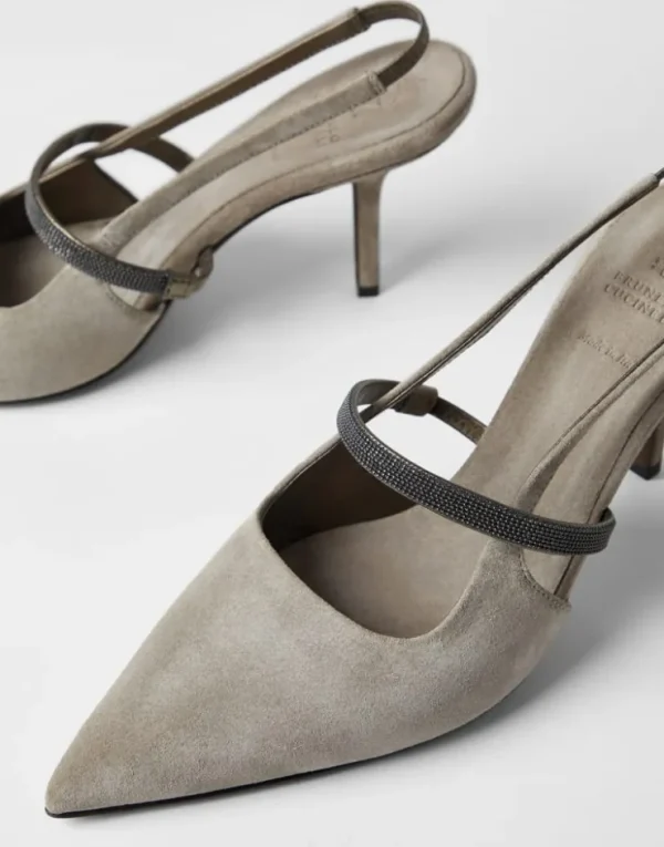 Brunello Cucinelli Pumps aus Veloursleder mit Precious Strap | Damen Schuhe Mit Absätzen