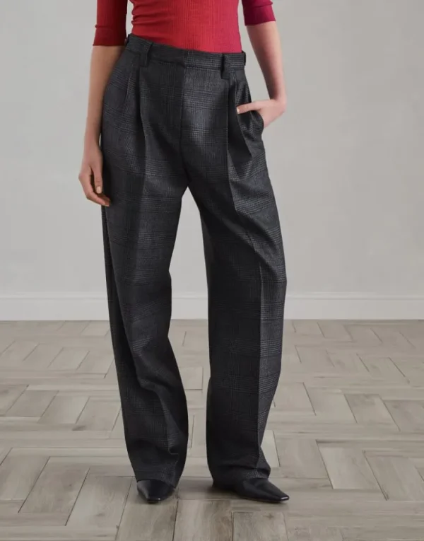 Brunello Cucinelli Relaxed Tailored-Hose in Prince-of-Wales-Karo aus Schurwolle | Damen Hosen