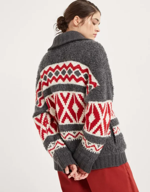 Brunello Cucinelli Retrò Jacquard-Cardigan aus Kaschmir mit Shiny Zipper Pull | Damen Strickwaren