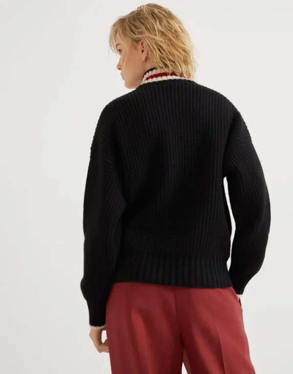 Brunello Cucinelli Rollkragenpullover aus Federkaschmir in Patentstrick mit Shiny Half Zip | Damen Strickwaren