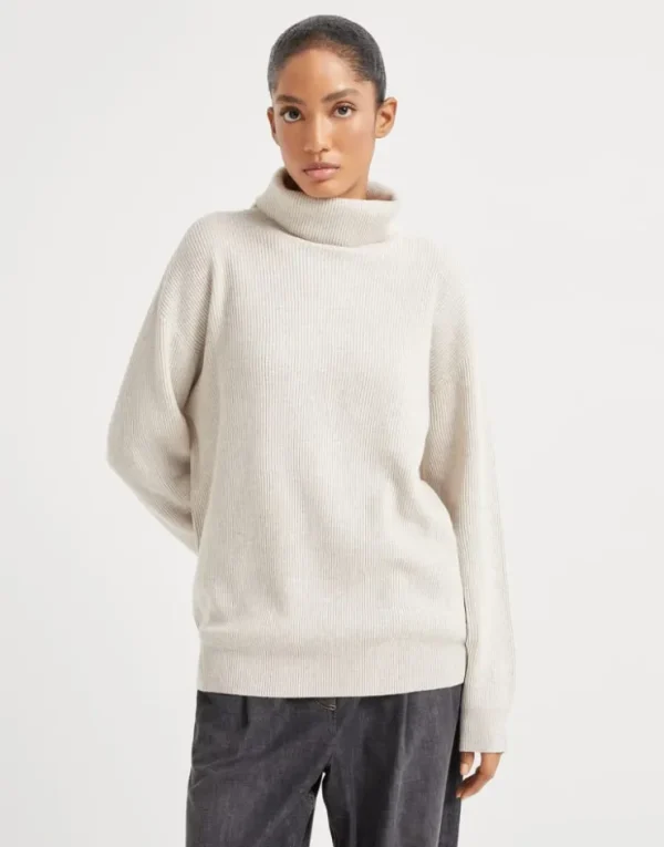 Brunello Cucinelli Rollkragenpullover aus Kaschmir in Patentstrick mit Monili | Damen Strickwaren