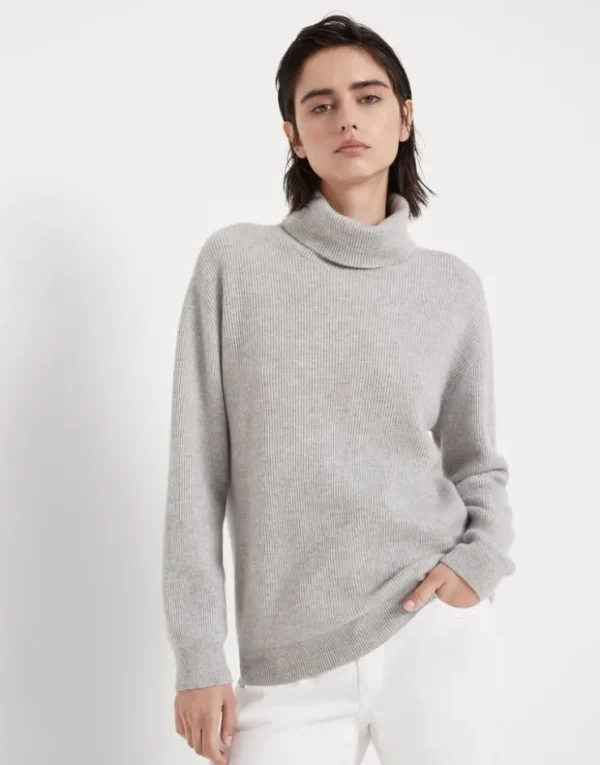 Brunello Cucinelli Rollkragenpullover aus Kaschmir in Patentstrick mit Monili | Damen Strickwaren