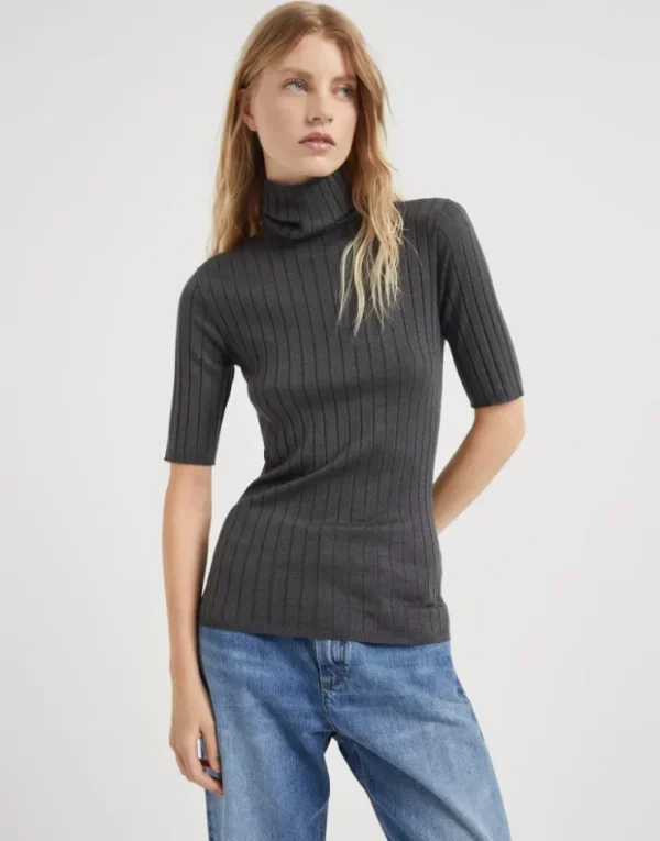 Brunello Cucinelli Rollkragenpullover aus Kaschmir und Sparkling-Seide in Rippenstrick | Damen Strickwaren