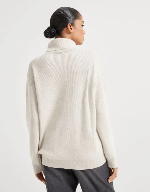 Brunello Cucinelli Rollkragenpullover aus Kaschmir in Patentstrick mit Monili | Damen Strickwaren