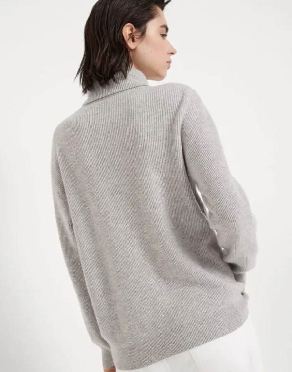 Brunello Cucinelli Rollkragenpullover aus Kaschmir in Patentstrick mit Monili | Damen Strickwaren