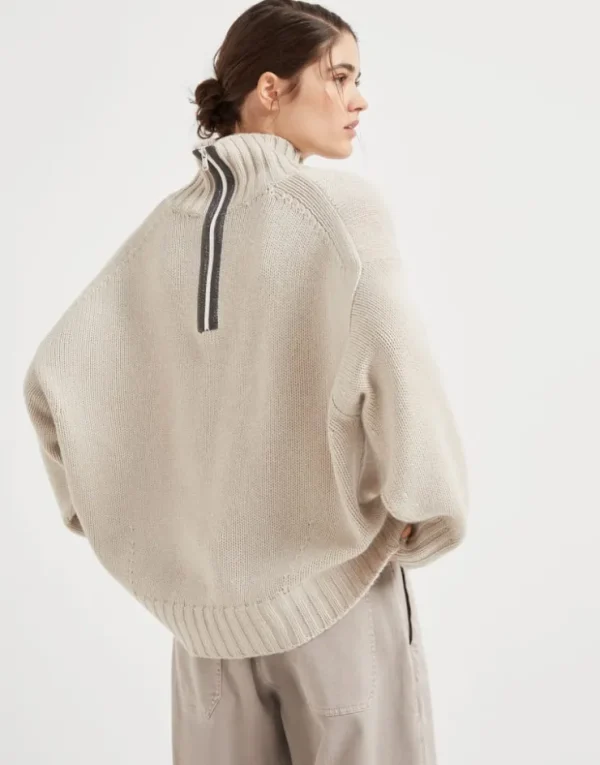 Brunello Cucinelli Rollkragenpullover aus Kaschmir mit Precious Half Zip | Damen Strickwaren