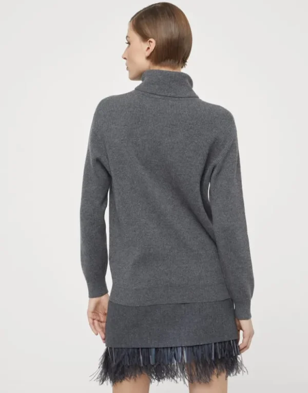 Brunello Cucinelli Rollkragenpullover aus Kaschmir in Patentstrick mit Monili | Damen Strickwaren