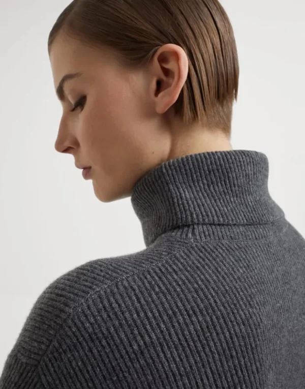 Brunello Cucinelli Rollkragenpullover aus Kaschmir in Patentstrick mit Monili | Damen Strickwaren